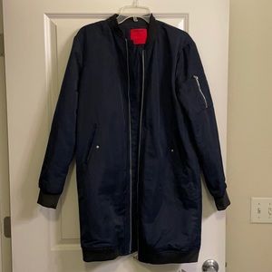 Emory Park navy blue long bomber jacket. Size Medium.